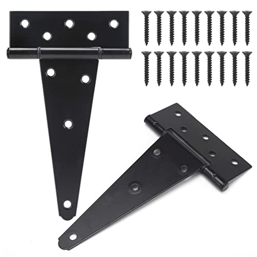 SANKINS 8 Inch T-Strap Shed Door Hinges Heavy Duty, Black Tee Hinge for Wooden Fences, Yard Door, Barn Door Gates, Wrought Hardware Rustproof, 2PCS - Image 1