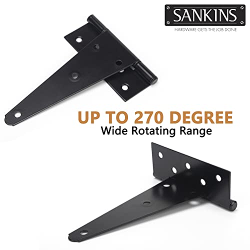 SANKINS 8 Inch T-Strap Shed Door Hinges Heavy Duty, Black Tee Hinge for Wooden Fences, Yard Door, Barn Door Gates, Wrought Hardware Rustproof, 2PCS - Image 4
