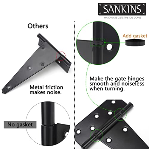 SANKINS 8 Inch T-Strap Shed Door Hinges Heavy Duty, Black Tee Hinge for Wooden Fences, Yard Door, Barn Door Gates, Wrought Hardware Rustproof, 2PCS - Image 3