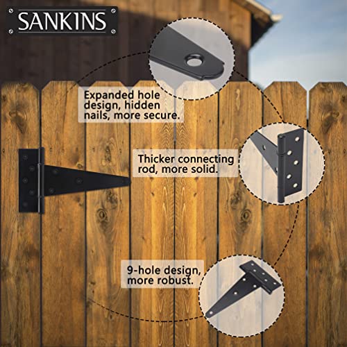SANKINS 8 Inch T-Strap Shed Door Hinges Heavy Duty, Black Tee Hinge for Wooden Fences, Yard Door, Barn Door Gates, Wrought Hardware Rustproof, 2PCS - Image 5