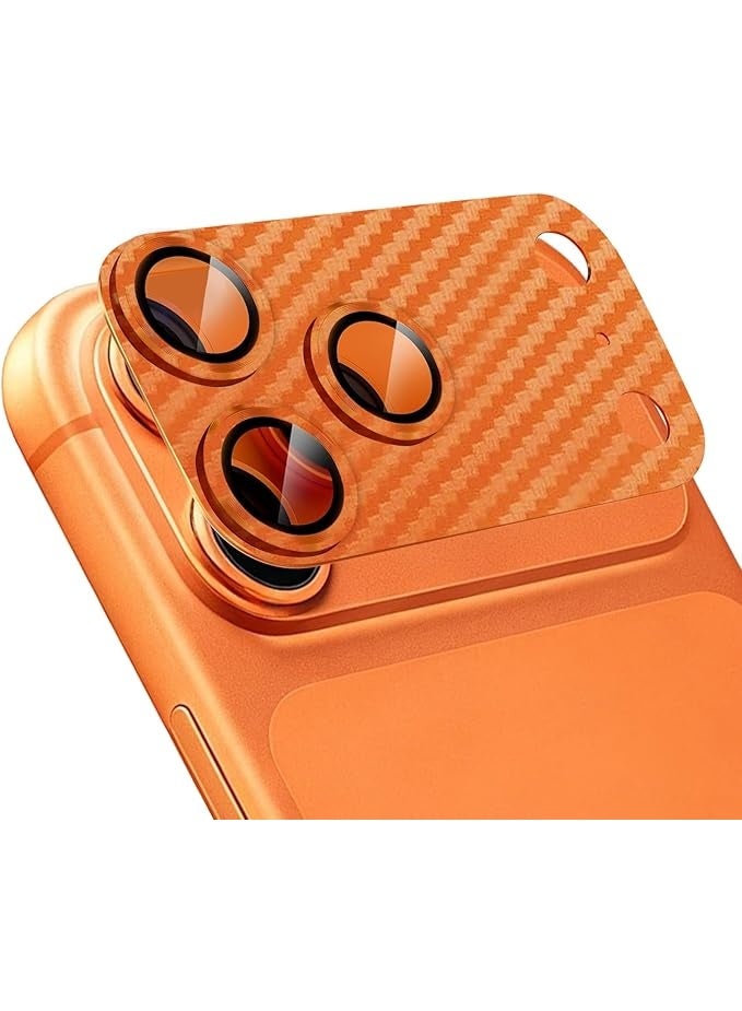 QIRG Carbon Fiber Texture Camera Lens Protector for iPhone 17 Pro Max, Metal Aluminum Alloy Tempered Glass Camera Screen Protector,-Orange
