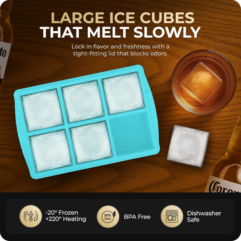 Xomoo Large Ice Cube Trays for Whiskey, Silicone Ice Cube Tray, with Reinforced Steel Ring Top, Makes 12 perfect 2-in ice cubes, Square Ice Tray for Cocktails, Whiskey, Coffee. (2 Pack) - Image 4