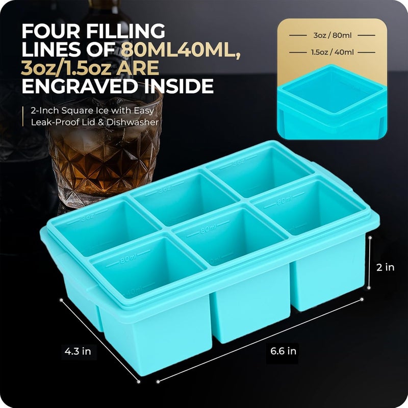 Xomoo Large Ice Cube Trays for Whiskey, Silicone Ice Cube Tray, with Reinforced Steel Ring Top, Makes 12 perfect 2-in ice cubes, Square Ice Tray for Cocktails, Whiskey, Coffee. (2 Pack) - Image 5