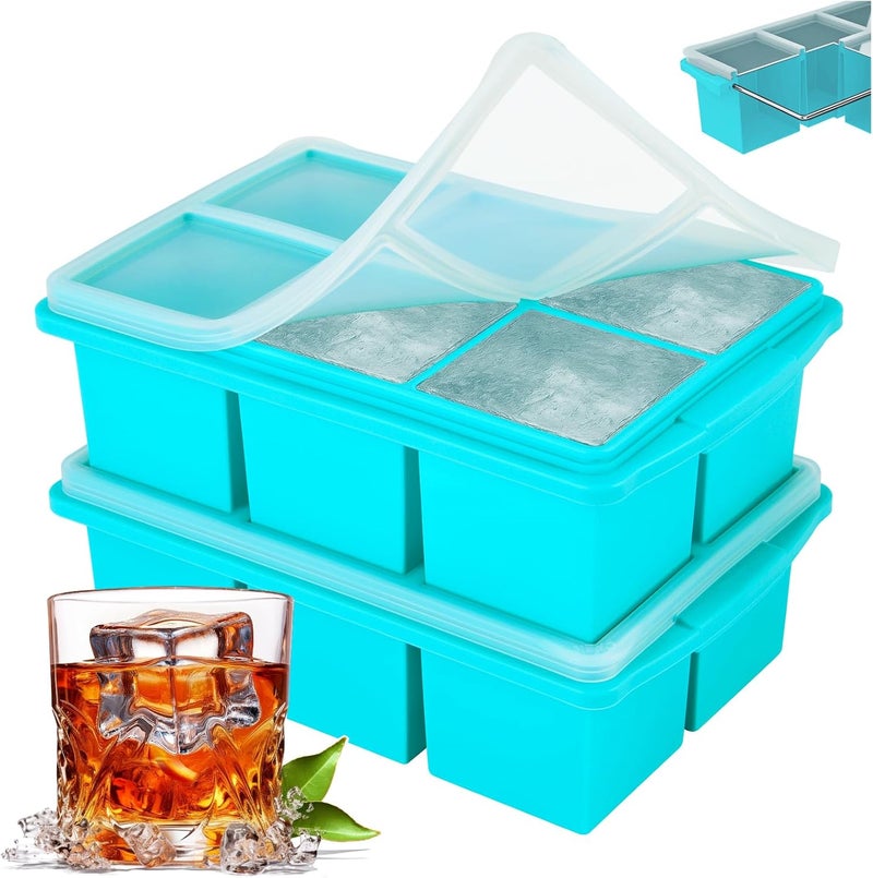 Xomoo Large Ice Cube Trays for Whiskey, Silicone Ice Cube Tray, with Reinforced Steel Ring Top, Makes 12 perfect 2-in ice cubes, Square Ice Tray for Cocktails, Whiskey, Coffee. (2 Pack) - Image 1
