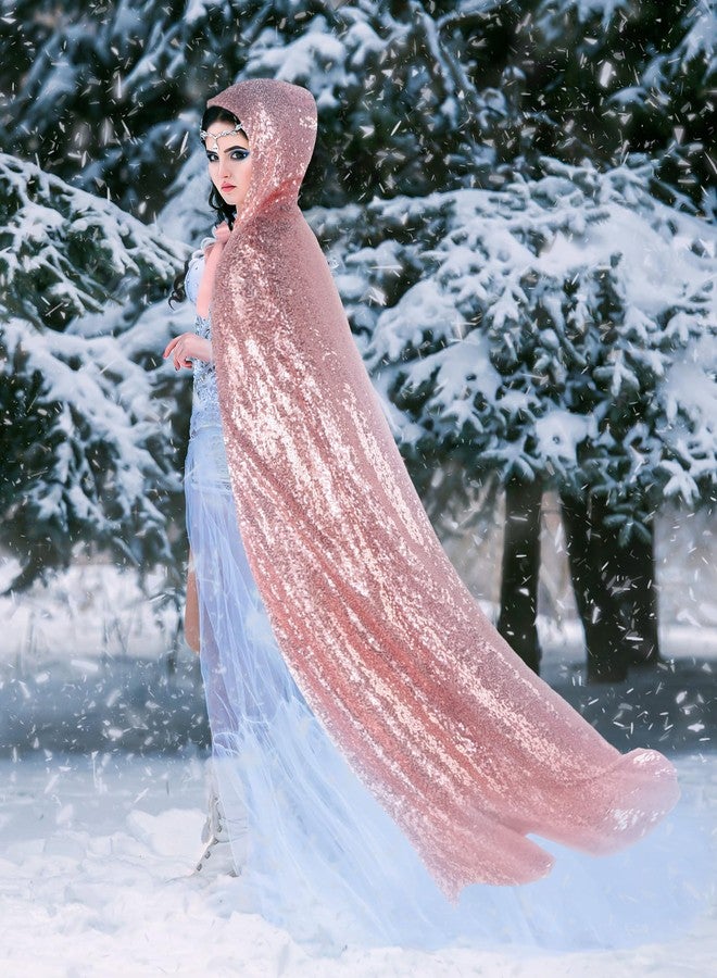 Suhine زيّ أميرة ماردي غرا مزين بالترتر، رداء بغطاء رأس، عباءة حورية البحر اللامعة، زي تنكري لحفلات التنكر، إلهة المرأة (وردي، 160 سم) - Image 4