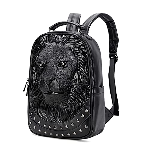Berchirly Ladies 3D Lionhead Travel Backpacks Men Women Small Pu Leather Shoulder Bag Portable Handbag Pack - Image 2