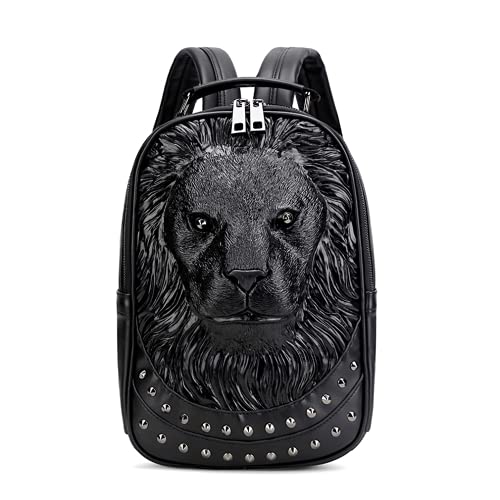Berchirly Ladies 3D Lionhead Travel Backpacks Men Women Small Pu Leather Shoulder Bag Portable Handbag Pack - Image 1