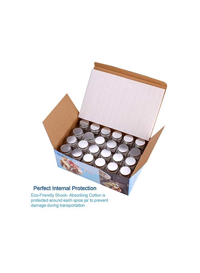 erorex 24 Glass Spice Jars with w/3 Types of Labels-4oz Empty Square Spice Containers,Three Kinds of Shaker Lids and Airtight Metal Caps-White Paint Pen and Silicone Collapsible Funnel Included - Image 4