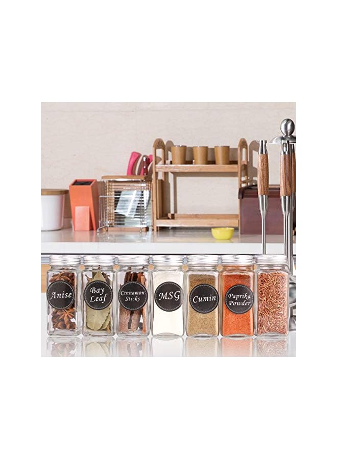 erorex 24 Glass Spice Jars with w/3 Types of Labels-4oz Empty Square Spice Containers,Three Kinds of Shaker Lids and Airtight Metal Caps-White Paint Pen and Silicone Collapsible Funnel Included - Image 5