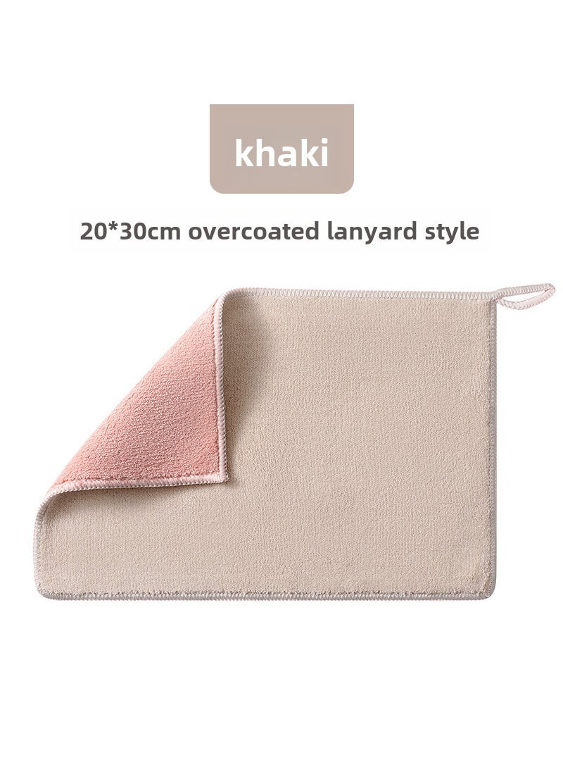 Thick Microfiber Cleaning Cloths Absorbent Home Kitchen Khaki 20*30cm-Hanging Lanyard