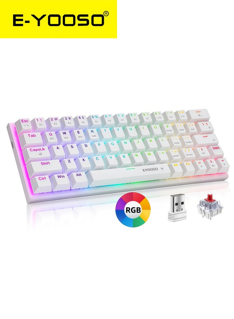 E-YOOSO Z-11 3 Modes Wireless Mechanical Keyboard, Red Switch Bluetooth/2.4G/USB-C 60% Portable Rechargeable 61 Keys Gaming Keyboard, Compact RGB Hot Swappable Mechanical Keyboard for Windows/Mac - Image 1