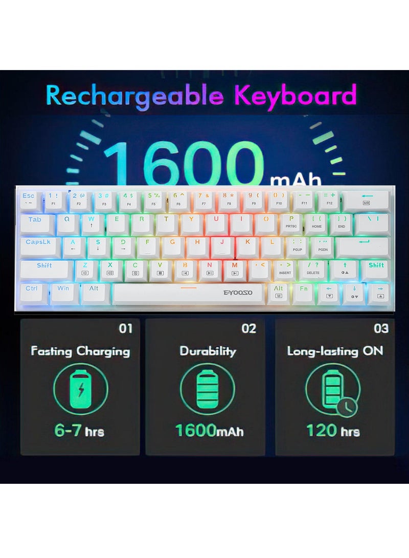 E-YOOSO Z-11 3 Modes Wireless Mechanical Keyboard, Red Switch Bluetooth/2.4G/USB-C 60% Portable Rechargeable 61 Keys Gaming Keyboard, Compact RGB Hot Swappable Mechanical Keyboard for Windows/Mac - Image 2