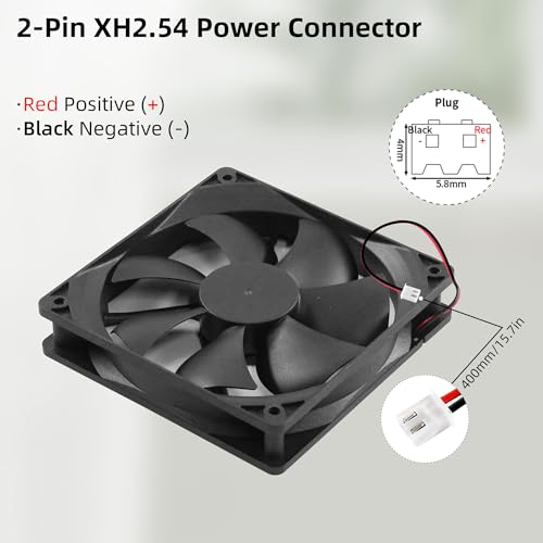 PANO-MOUNTS 12V DC Fan Strong Quiet 120x120x25mm 12cm Small Cooling Fan 2Pin 2Wire 1600RPM High-Performance PC Fans 120mm 2-Pack - Image 4