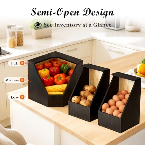 Jolitac Wood Pantry Storage Bins, Potato and Onion Storage Bin for Pantry and Kitchen Counter Multipurpose Organization Containers for Produce, Fruits, Vegetable, Set 3 Pieces - Image 2
