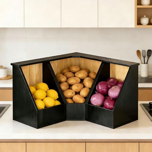 Jolitac Wood Pantry Storage Bins, Potato and Onion Storage Bin for Pantry and Kitchen Counter Multipurpose Organization Containers for Produce, Fruits, Vegetable, Set 3 Pieces - Image 1