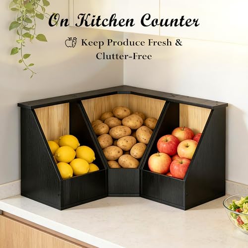 Jolitac Wood Pantry Storage Bins, Potato and Onion Storage Bin for Pantry and Kitchen Counter Multipurpose Organization Containers for Produce, Fruits, Vegetable, Set 3 Pieces - Image 4