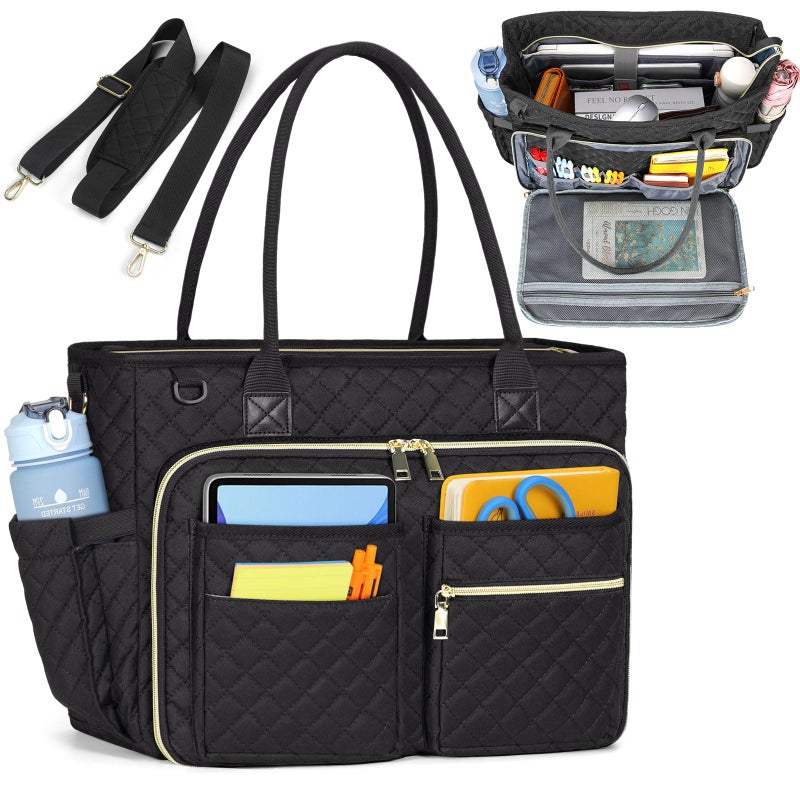 RAINSMORE Teacher Tote Bag 173 inch Laptop Bag for Women Work Laptop Tote Nurse Bag Professional Computer Messenger with Insulated Pocket Briefcase for Office College Nursing Black - Image 2