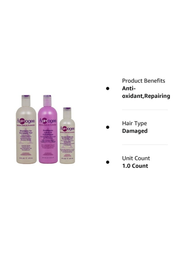 ApHogee Shampoo for Damaged Hair 16 Fl Oz, ProVitamin Leave-In Conditioner 16 Fl Oz, Keratin 2 Minute Reconstructor 8 Fl Oz Set - Image 2