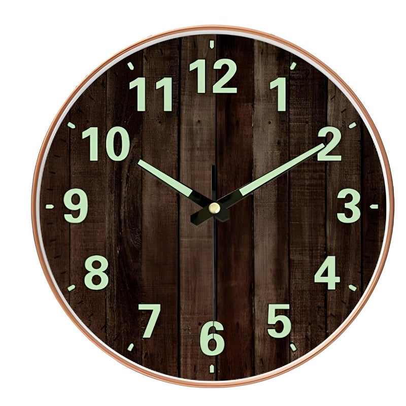 STAR WORK Modern 12 Inch Silent Wall Clock with Glow-in-The-Night Radium, Non-Ticking Mechanism & Big Numbers – Perfect for Living Room, Bedroom, Hall & Home Décor(RADUIM Walnut) - Image 2