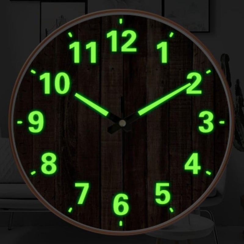 STAR WORK Modern 12 Inch Silent Wall Clock with Glow-in-The-Night Radium, Non-Ticking Mechanism & Big Numbers – Perfect for Living Room, Bedroom, Hall & Home Décor(RADUIM Walnut) - Image 3