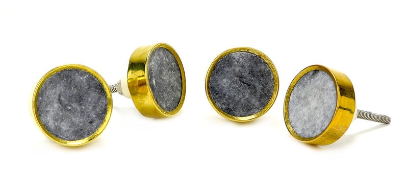 Two Moustaches Marble Drawer Knob with Brass Rim Knobs for Cabinets Dressers and Drawers Decorative Drawer Pulls for Bathroom Fixtures Kitchen Cabinetry Pack of 4 - Image 1