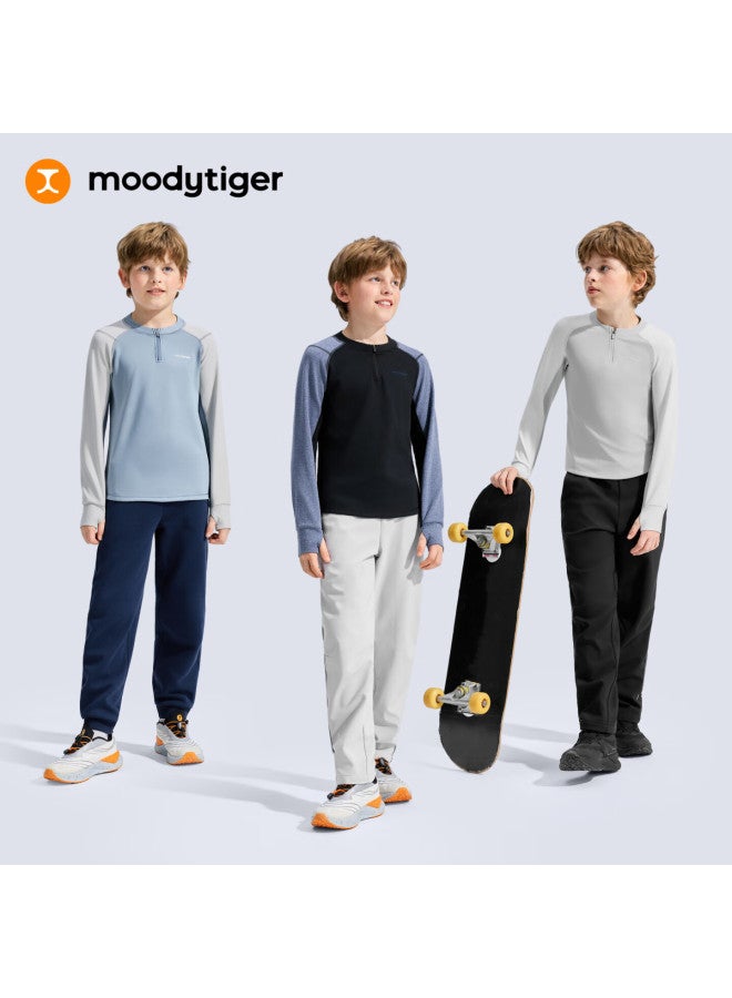 Moodytiger Boys' Long Sleeve T-shirt Moisture-wicking Breathable Winter New Kids' Warm Stretch Half-zip Sportswear
