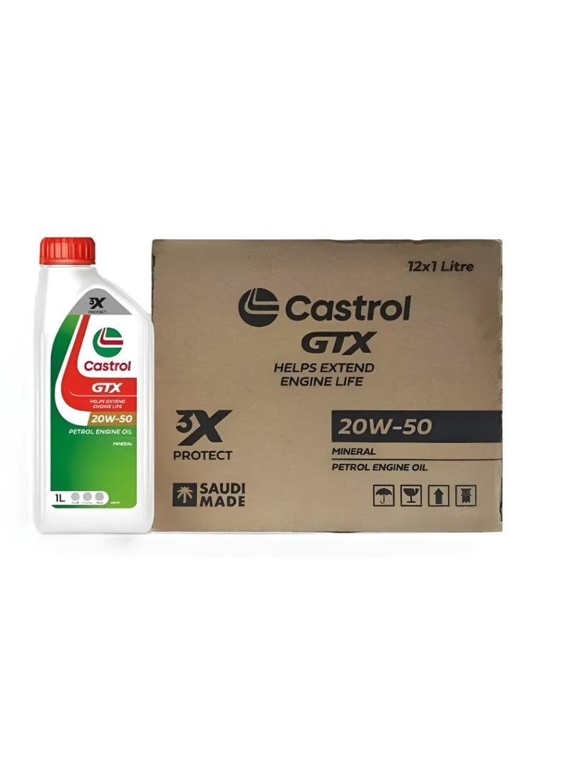 Castrol GTX 20W-50 Engine Oil - Powerful, intelligent engine protection from the first start/ Carton (12 bottles * 1 liter) - Image 1