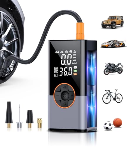 KUXISA Tire Inflator Portable Air Compressor, Cordless Tire Pump with LED Super Bright Light for Car, Bicycle, Motorcycle - Image 1