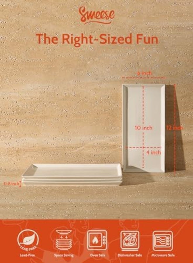 Sweese Porcelain Serving Tray, 12 Inch Rectangle Plates for Sushi, Meat, Desserts, Cakes, White Serving Platter for Restaurant, Banquet, Party, Microwave Oven Dishwasher Safe, Stackable, Set of 4 - Image 3