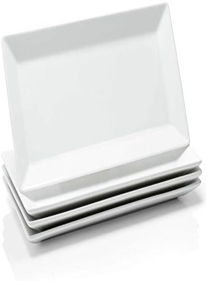 Sweese Porcelain Serving Tray, 12 Inch Rectangle Plates for Sushi, Meat, Desserts, Cakes, White Serving Platter for Restaurant, Banquet, Party, Microwave Oven Dishwasher Safe, Stackable, Set of 4 - Image 1