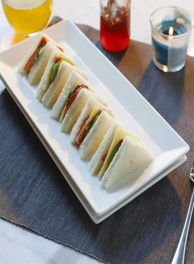 Sweese Porcelain Serving Tray, 12 Inch Rectangle Plates for Sushi, Meat, Desserts, Cakes, White Serving Platter for Restaurant, Banquet, Party, Microwave Oven Dishwasher Safe, Stackable, Set of 4 - Image 2