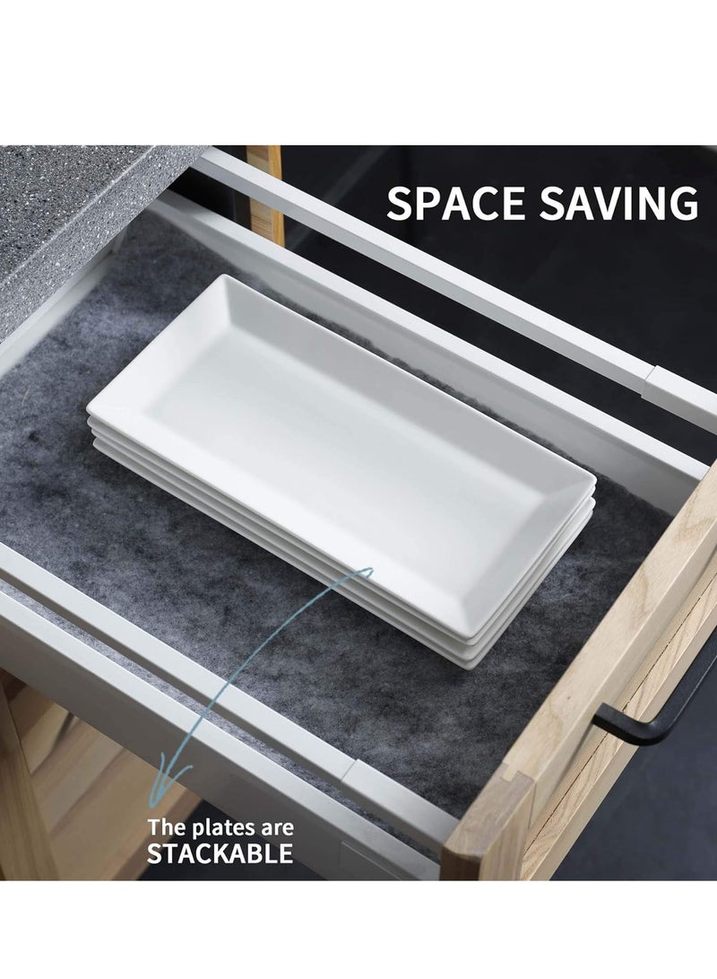 Sweese Porcelain Serving Tray, 12 Inch Rectangle Plates for Sushi, Meat, Desserts, Cakes, White Serving Platter for Restaurant, Banquet, Party, Microwave Oven Dishwasher Safe, Stackable, Set of 4 - Image 4