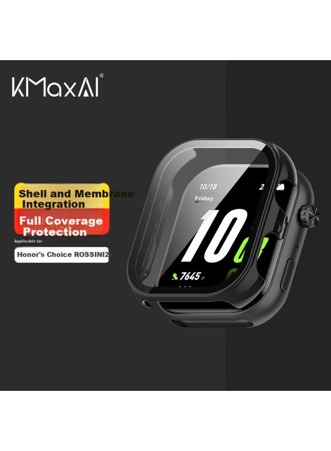 Kmaxai Compatible With Honor Rossini Smarch 2i Protective Film + Hard Case, Integrated Dial Full Protection Cover Screen Film Anti-scratch Drop-resistant Anti-fingerprint Tempered Glass Film, Black - Image 1