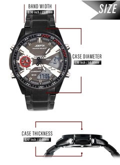 JoeFox Multifunctional Analog Digital Quartz Stainless Steel Chronograph Watch 3ATM Water Resistant LED Backlight Dual Display Stopwatch Classical Wristwatch Black  - Image 2