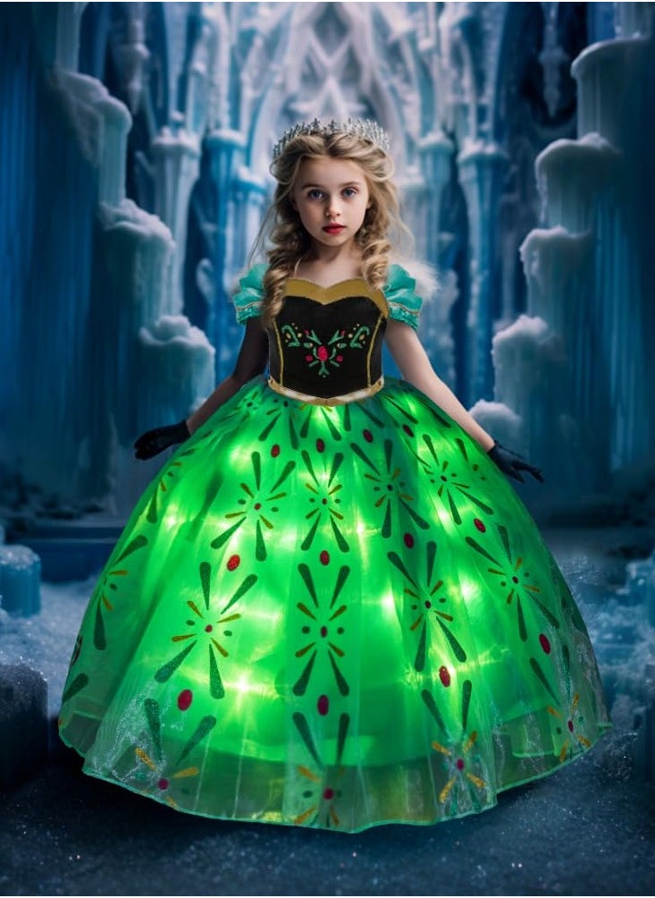 Al Aoyama Al Aoyama Light Up Princess Dress Costume for Girls Snow Gown for Toddler & Teens, Green, 2-10 Years  - Image 1