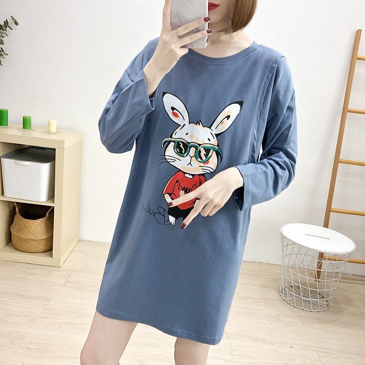 Postpartum Nursing Top Thin Long Sleeve Tee for New Moms Blue## Blue Glasses Rabbit 