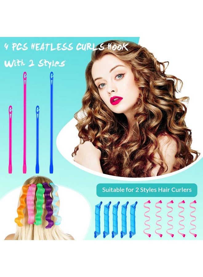 Yilloog 4 Pcs Hair Curlers - Spiral Curls Hook Set (13.8 Inch & 22 Inch) for Heatless Long Wave Styling (Blue, Rose Red) - Image 5