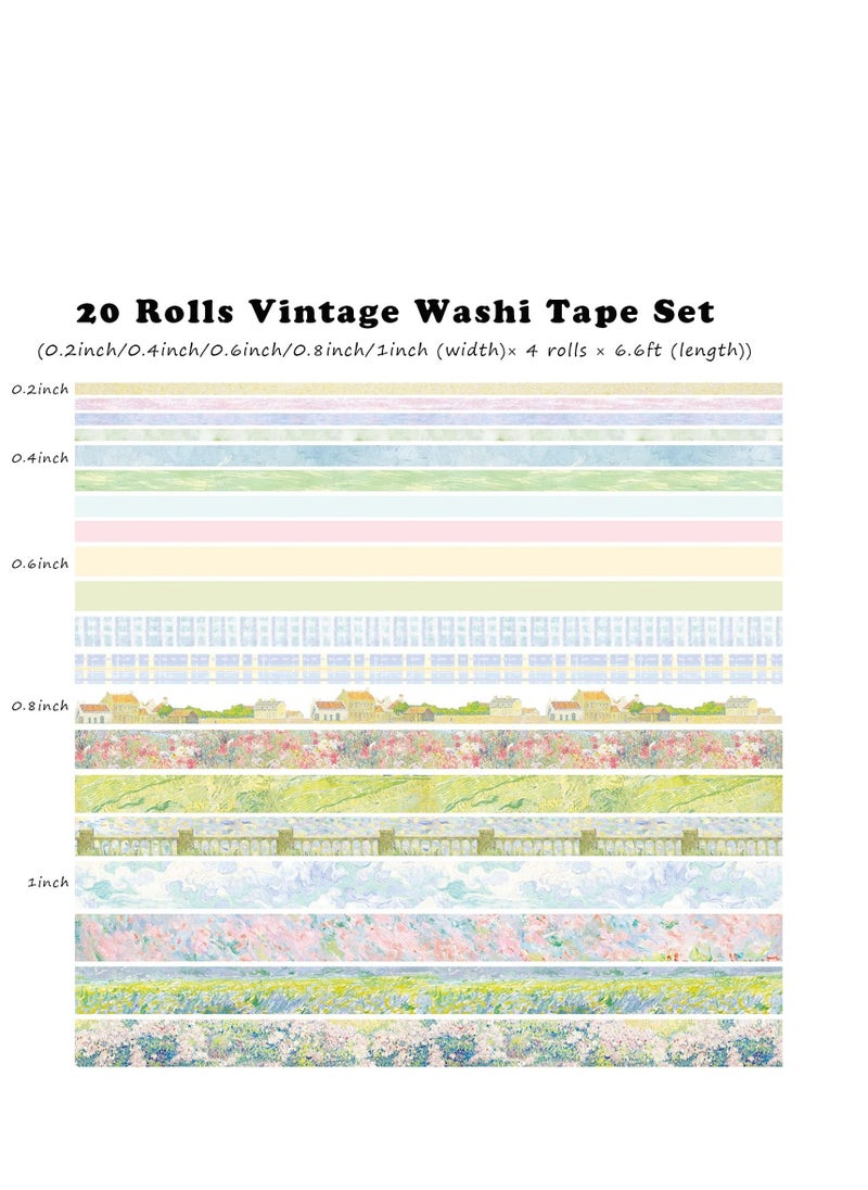 Y&D - Vintage Aesthetic Washi Tape Set, Wide Decorative Tapes for Scrapbook Supplies, Journal, Planner, Craft, DIY Decor, Gift Wrapping 20 Rolls Monet - Image 1