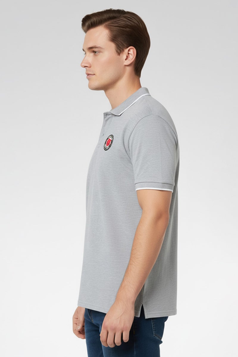 Cavalli Class Men Regular Fit Brand Logo Short Sleeves Polo Shirt, Grey - Image 4