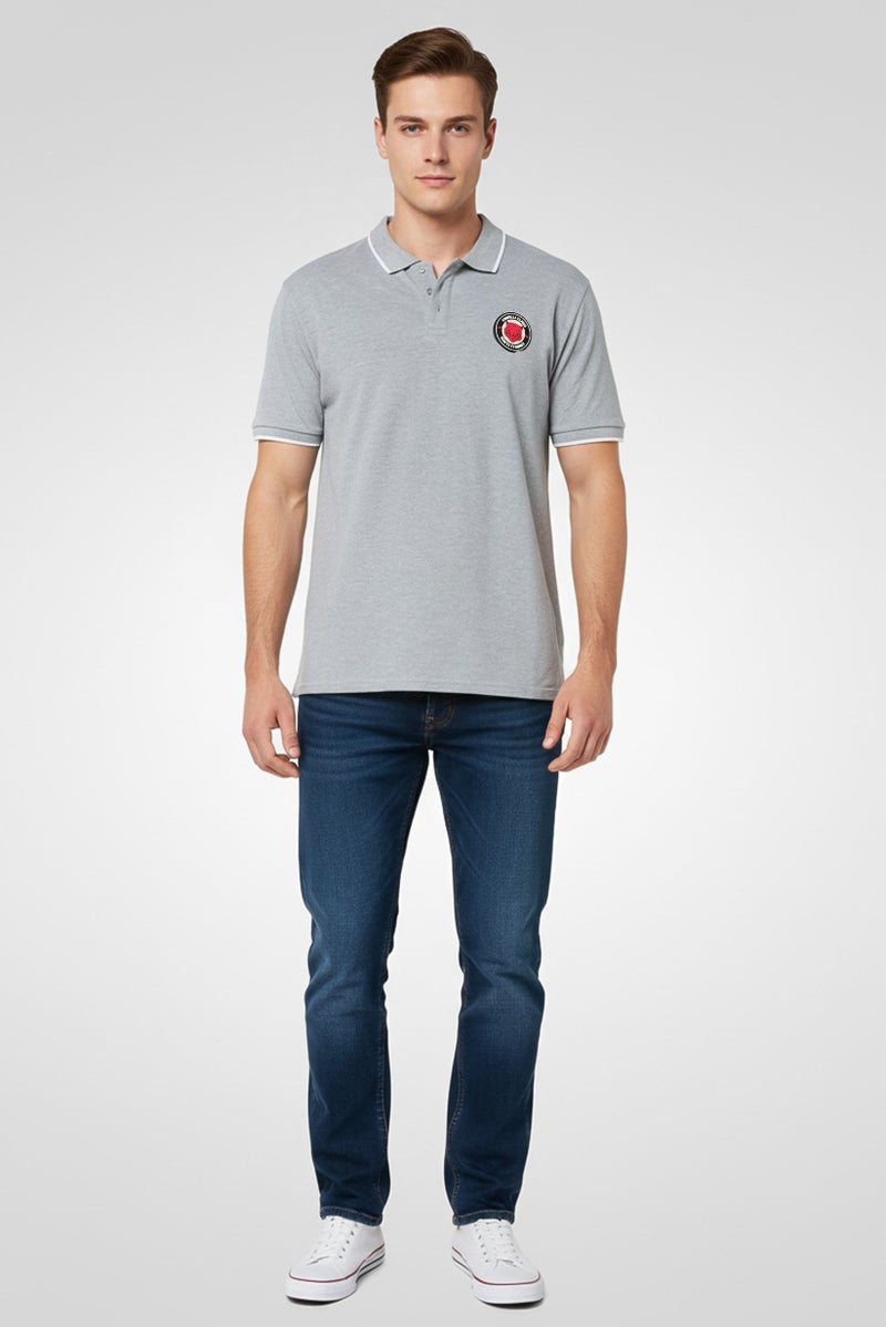 Cavalli Class Men Regular Fit Brand Logo Short Sleeves Polo Shirt, Grey - Image 2