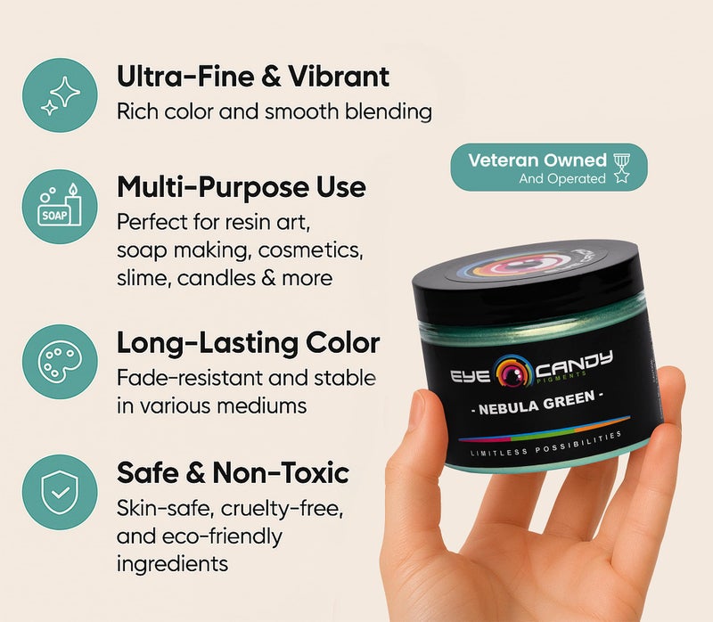 Eye Candy Premium Green Mica Powder Pigments | Multipurpose DIY Arts and Crafts Additive | Acrylic, Woodworking, Bath Bombs, Resin, Epoxy, Soap, Fishing Lures (Nebula Green) - Image 3