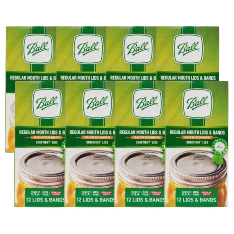 Ball Mason Jar Lids with Bands Regular Mouth 12 CT Pack of 8