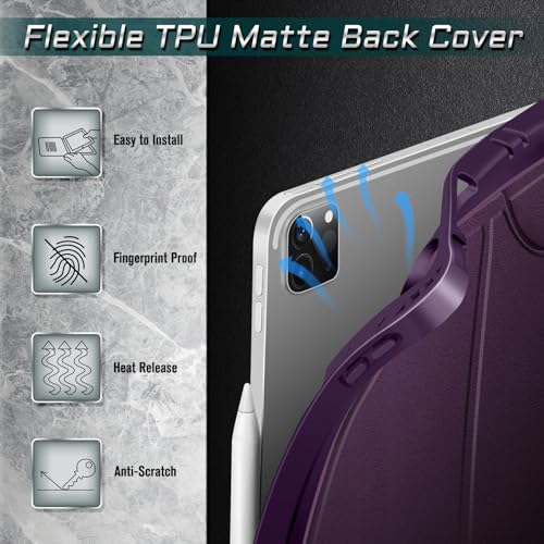 CaseBot Magnetic Case for iPad Pro 12.9-inch 6th Generation 2022, Multiple Angle Shockproof Rugged Stand Case, Soft TPU Back Cover w/Pencil Holder, Also Fit iPad Pro 12.9" 5th/4th/3rd Gen, Purple - Image 5
