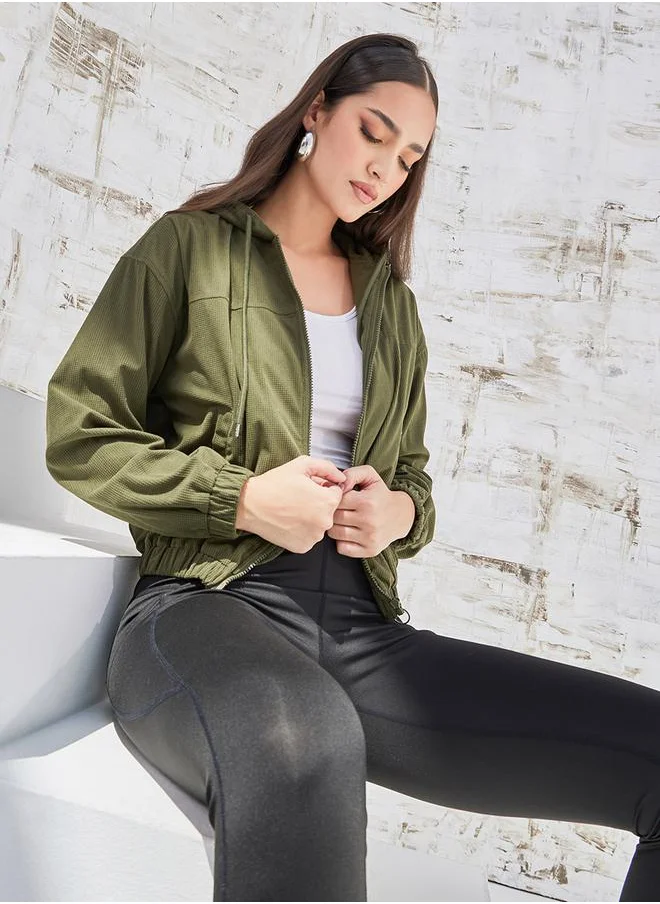 ستايلي Regular Fit Waffle Knit Crop Jacket