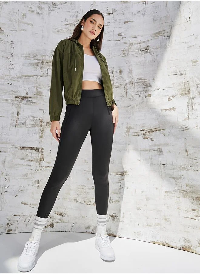 ستايلي Regular Fit Waffle Knit Crop Jacket