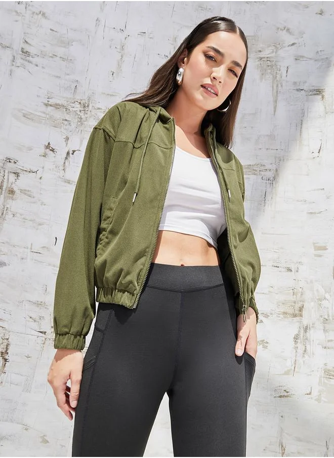 ستايلي Regular Fit Waffle Knit Crop Jacket