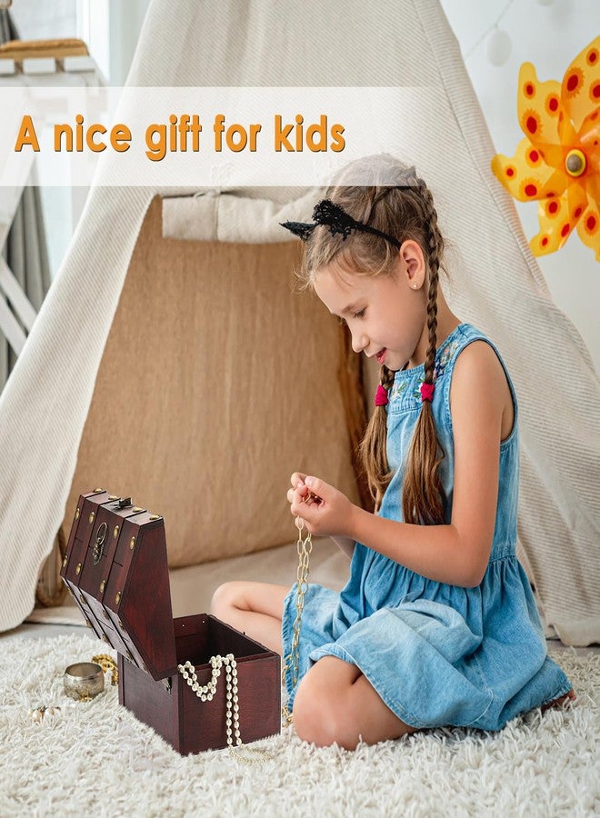 ELLDOO Vintage Treasure Chest Box, Pirate Keepsakes Box for Kids Gifts Pirate Theme Party, Wooden Treasure Storage Box Decorative Box for Jewelry Pearl Trinkets, Vintage Red - Image 4
