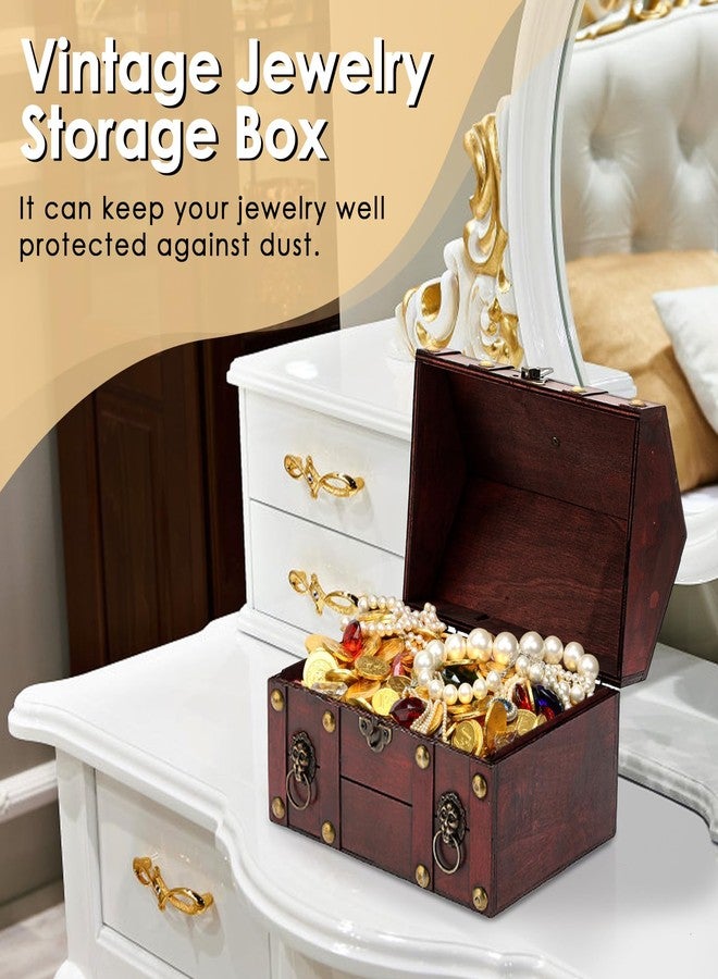 ELLDOO Vintage Treasure Chest Box, Pirate Keepsakes Box for Kids Gifts Pirate Theme Party, Wooden Treasure Storage Box Decorative Box for Jewelry Pearl Trinkets, Vintage Red - Image 3