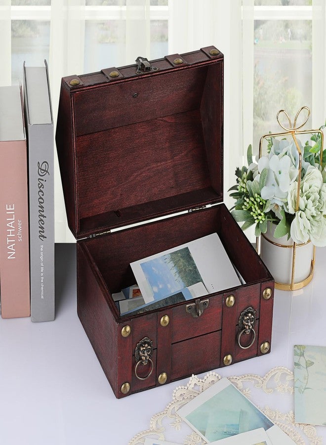 ELLDOO Vintage Treasure Chest Box, Pirate Keepsakes Box for Kids Gifts Pirate Theme Party, Wooden Treasure Storage Box Decorative Box for Jewelry Pearl Trinkets, Vintage Red - Image 5