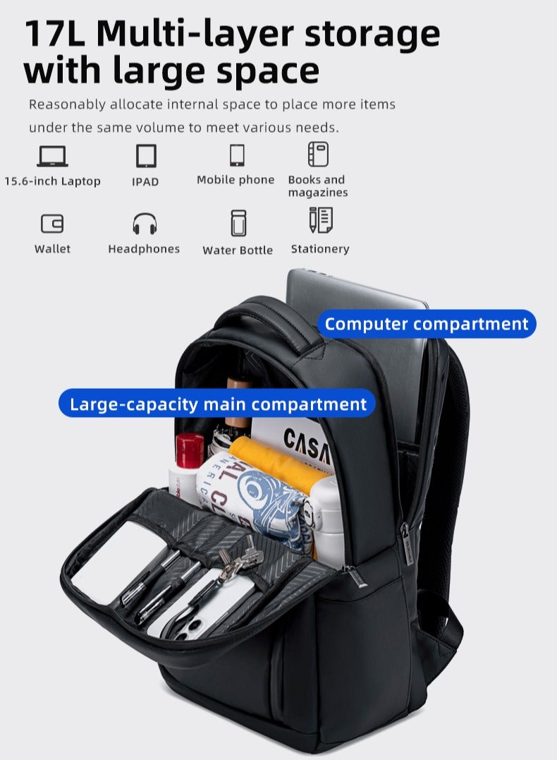 Golden Wolf GB00731 15.6-inch Laptop Business Casual Large Capacity Water-resistant Backpack Bag - Black  - Image 5